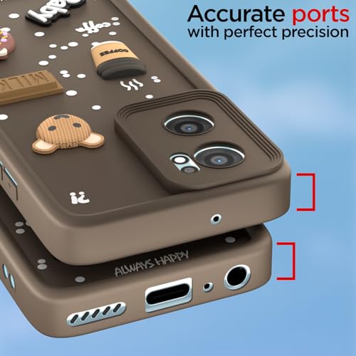 Image of Pikkme Back Cover for Oneplus Nord Ce 2 5G | Cute Fun Cartoon 3D Bear Silicone Full Body Protection Bumper Case (Brown)