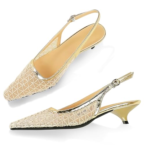baobeijiadao Womens Mesh Kitten Heels Closed Toe Heeled Sandals Pointed Toe Slingback Low Heel Pumps Shoes for Women4