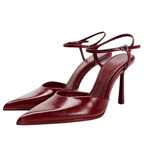 Meefit Women Stiletto Platform Pumps Patent Leather Ankle Strap Floral Print Pumps High Heels