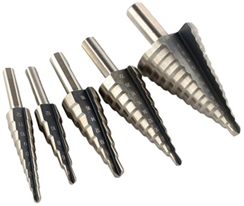 ATE Pro. USA 90061 5-piece Step Drill Bit Set with Metal Case, MM, 6/8/10 mm Shank, 4 to 35 mm