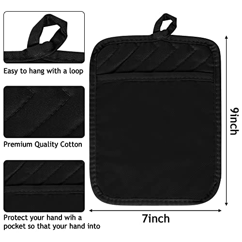 R Horse 6Pcs Pot Holder With Pocket For Kitchen Black Pocket Pot Holder Set Cotton Heat Resistant Potholder Terry Cloth Coaster Kitchen Hot Pad Oven Mitts Hot Pads Trivet For Baking Cooking 7''X9'' #TOP1