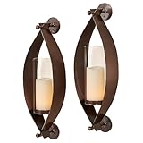 Touch of Class Xander Wall Sconce Pair - Handcrafted Steel - Antique Copper - Glass Hurricane - Set of 2 - Metal Sconces Holder for Bedroom, Bathroom, Living Room, Kitchen Walls, Hallway