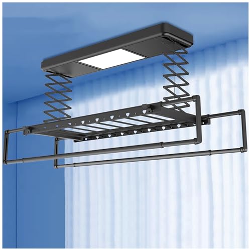 Tendedero de techo para interiores, organizador de lavandería con control remoto, ahorra espacio, altura ajustable para espacios pequeños