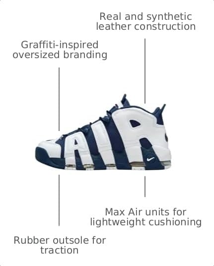 Image of Nike Air More Uptempo Men's Shoes, White /Midnight Navy /Metallic Gold /University Red, Size 11