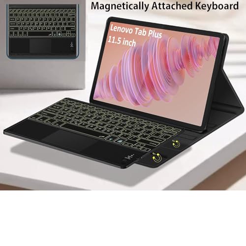 Image of HOM Tri Fold 7-Colour Backlight Detachable Wireless Bluetooth Keyboard with Trackpad /Touchpad & Tablet Cover Case for Lenovo Tab Plus 11.5 inch - Black