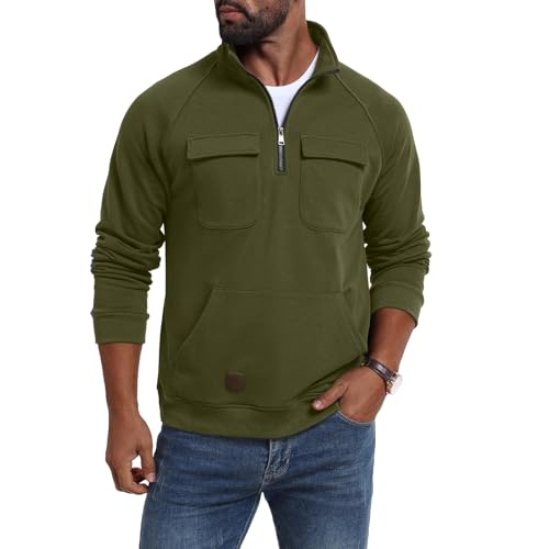 Quarter Zip Pullover Men Cotton Fleece Lined Mock Neck Sweatshirt Soft Comfy Lightweight Sweat Sweater Front Pockets2