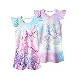 LQSZ Girls Nightgowns Dreams Unicorn Nightdress Nightie Sleepwear Pajamas Flutter Short Sleeves Nigh