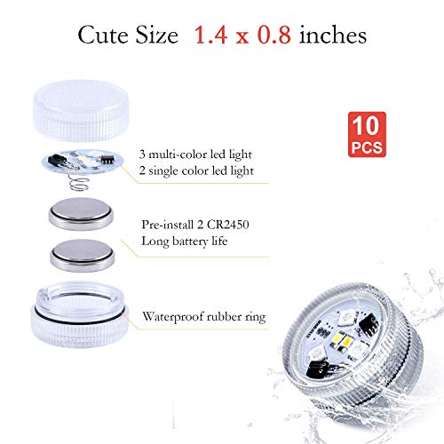 Homemory HMQS5DYKT10 10Pcs Mini Submersible Led Lights With Remote,Rgb Multicolor Waterproof Small Tealight Candles,Battery Operated Underwater Color Changing Efx Light thumb #5