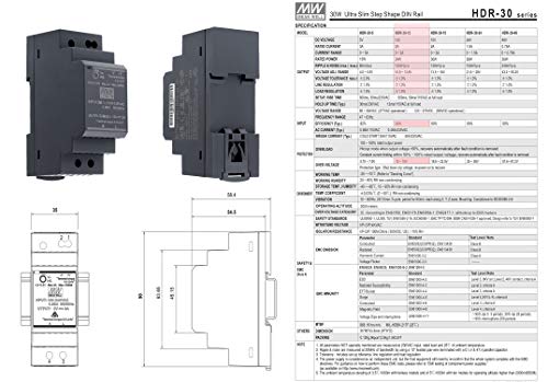 12 VDC | 2 A | 24 Watt | Mean Well HDR-30-12 Hutschienen-Netzteil DIN-Rail