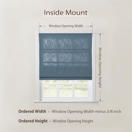 Image of TWOPAGES Isabella No Drill Cordless Roman Shade Linen Textured Cotton Roman Blind for Windows, Custom Made Room Darkening Blackout Roman Window Shade, Hardware Included, Sea Port, 1 Piece