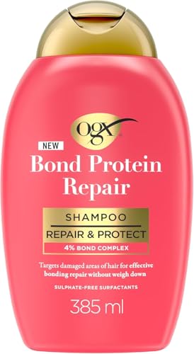 OGX Bond Protein Repair Shampoo (385 ml), champú que protege y repara el cabello, con Lipi Pro Shield Technology, con tensioactivos sin sulfatos, para cabello seco y dañado
