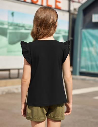 Image of Arshiner Girls Shirts Ruffle Short Sleeve Summer Cute Casual Crewneck Tops Blouse Tee