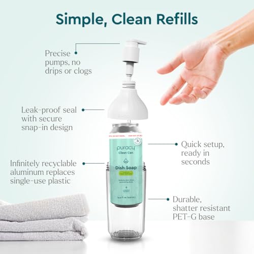 Image of Puracy Natural Dish Soap Clean Can Starter Set - Plant-Based Dishwashing Soap, Non-Toxic Dish Soap, Natural Liquid Dishwashing Detergent Soap As Seen on TikTok (Green Tea & Lime, 14.4 fl oz)