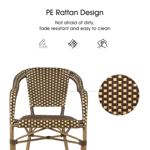 Image of PURPLE LEAF Outdoor Wicker Dining Arm Chairs Set of 2, Bamboo Finish, Brown