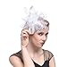 Produktbild FakeFace Fascinator Hüte mit Feder Blumen Haar Clip Haarreif Haar Accessoire Netz-Mütze Schleier Cocktail Tea Party Hochzeit Kirche Haarschmuck, M, Weiß