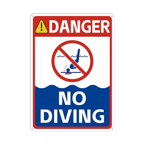 No Diving Pool Sign 10 x 14 Inches Danger No Diving Shallow Water at Own Risk Large Sign Rust Free .040 Aluminum for Pools Beach Water Parks Yard Outdoor