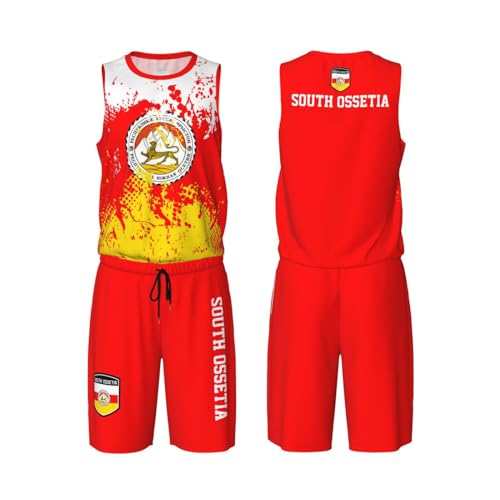 South Ossetia Flag Flag Grain (1) Basketball Jersey Uniform Suit for Men Adults Training Athletic Set