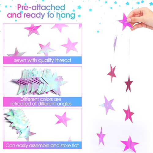 Image of Patelai Glitter Star Garland Banner 2026 Graduation Decor 130 Feet Star Hanging Banner Twinkle Backdrop for Party Birthday Classroom Wedding Supplies(Iridescent Purple)
