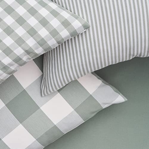 Topfinel Farmhouse Decorative Throw Pillow Covers 18X18Inch Set Of 4 Spring Green Cushion Case Buffalo Check Plaid Pillow Covers Canvas Striped Pillowcases For Bed Sofa Home Decor, Grey Green #TOP4