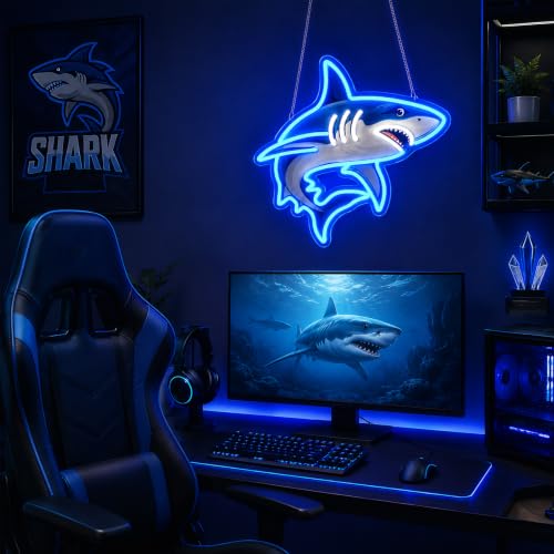 Shark Neon Sign, Colorful Printed Dimmable Shark LED Light for Bedroom, Game Room, Man Cave, Wall and Birthday Party Decor, Shark Gifts for Boys and Men, 15 x 14.5 in by SEVENEON - Used condition - Image 2