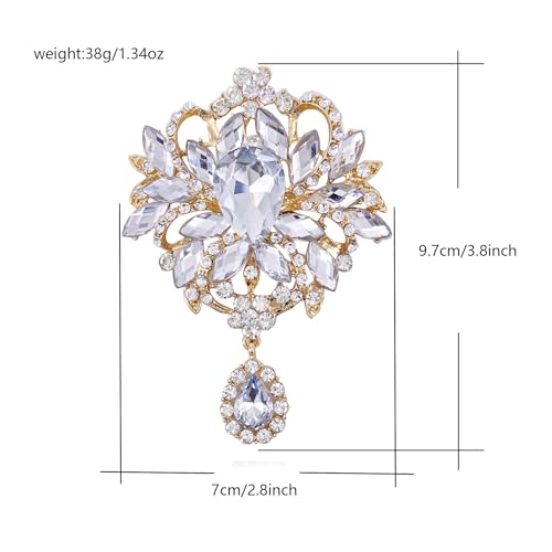 Image of LAXPICOL Wedding Bridal Big Brown Crystal Rhinestone Bouquet Brooch Pin for Women Golden Tone