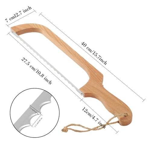Bread Slicer for Homemade Bread,16" Wooden Bread Bow Knife Serrated Slicer, Premium Stainless Steel Serrated Saw Sourdough Bread Cutter for Bagels Baguettes, Screwdrive & Blade Guard - Image 3