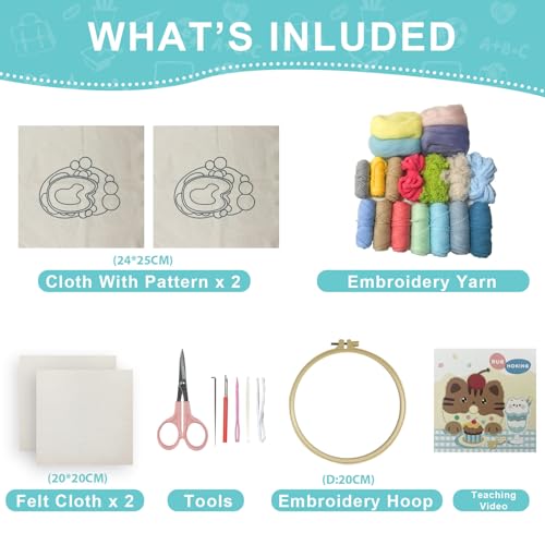 Image of YFWLMNY Rug Hooking Green and Blue,Moss Punch Needle Kit,Moss Landscaping Series DIY Kit Including Embroidery Hoops, Punch Needles, Scissors, hot melt Glue and Wool