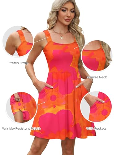 Image of QACOHU Summer Dresses for Women 2026 Sleeveless Square Neck Sundress with Pockets Casual Tank Beach Floral Boho Maxi Dress