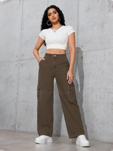 Image of Tagas Women Cargo Jeans | Women,s Cargos-Pants | (Women's) Denim Cargo's Pants || Cargo,s for Woman || Oversized-Jeans for Woman's || Loose Jeans Pant for Woman,s