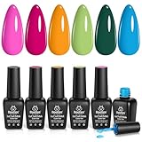 Beetles 6Colors Gel Polish Set- Deep Pink Green Blue Orange Gel Nail Polish Rainbow Hot Pink Nail Polish Boundless Energy Collection Holiday Nail Art Design, Soak Off Uv LED Gel Manicure DIY Home