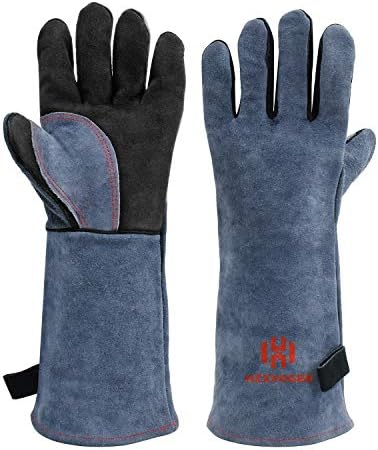 HZXVOGEN 16 Inches 932℉ Heat Fire Resistant Welding Gloves BBQ Grill Gloves for Arc Tig Mig Wood Stove Barking Oven Fireplace Welder Gloves – Free Size for Men Women