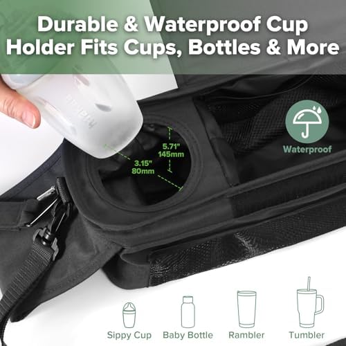 haakaa Universal Stroller Organizer with Insulated Cup Holder - Black, Single Cup Holder, Stroller Caddy with Shoulder Strap & Extra Non-Slip Stroller Hook, Fits Most Strollers — view 6