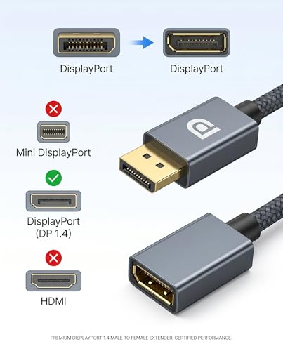 Cable alargador DisplayPort 8K de 1,8m macho a hembra DP 1.4 trenzado de 32.4 Gbps para PC 7