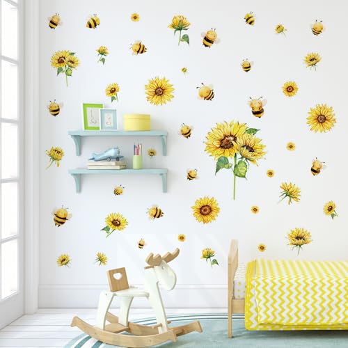 Vinilo Decorativo Cartoon Bee Sunflower para Pared