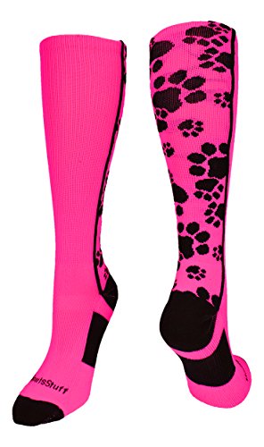 Crazy Socks with Paws Over the Calf (Hot Pink/Black, Small)