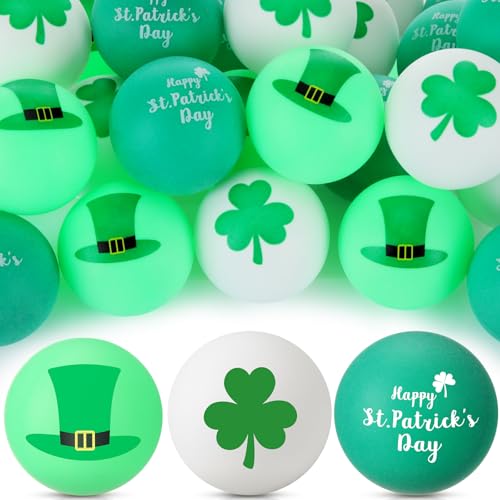 Soulchen 24 Pcs St Patrick's Day Table Tennis Balls Bulk 40 mm Shamrock Clover Green Hat Table...
