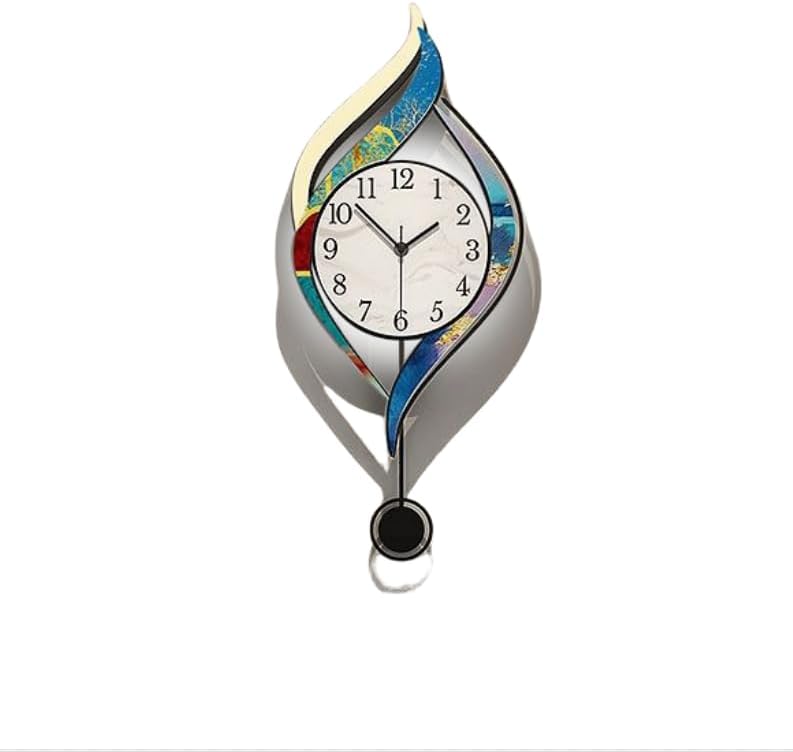 Modern Decorative Wall Clock, Teal and Gold Metal Frame, Silent Sweep Movement, Shatterproof Glass (Model: 13.78 * 33.07 in + White Panel + Light)