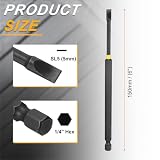 QUARKZMAN Końcówki Śrubokręt udarowy z rowkiem SL5 Płaska końcówka 5mm Sześciokątny trzpień 1/4" Długość 150mm (6") Magnetyczny Stal S2 Fosforanowanie Wiertarka