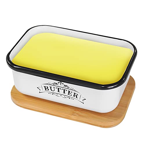 Sotech Butter Dish With Lid Farmhouse Style Butter Jar For Countertop Small Metal Box And Thicker Bamboo Cover Free Butter Keeper Vintage #TOP5