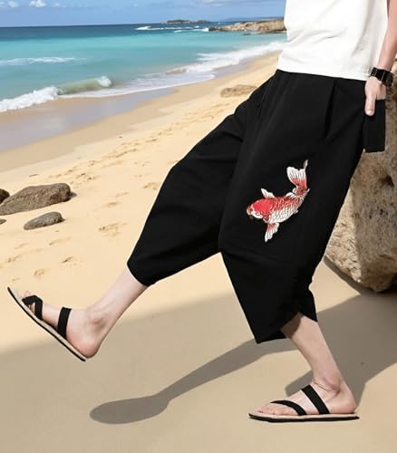 INVACHI Men's Harem Capri Pants Elastic Waist Loose Fit Drawstring Beach Yoga Trousers with Pockets3