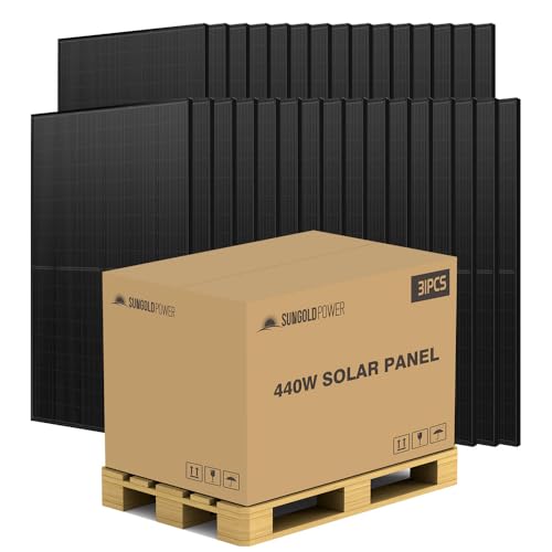 SUNGOLDPOWER UL61730 440W Solar Panel 31PCS,N-Type 16BB,High Efficiency 22.5%,Monocrystalline Class A Cell,Vmp 33.5Vdc for Charging 24V/48Vdc Battery in Solar Systems CEC listed(31*440W Solar Panel)