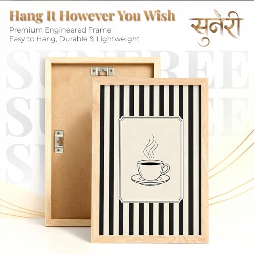 Image of Suneree But First Coffee Wall Art Set of 2 Framed Paintings | Black White Striped Coffee Poster Kitchen Cafe Decor | Home Office Wall Decor (Art 9, 10x13 Inches)
