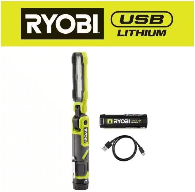 RYOBI USB Lithium Cordless 550 Lumens Rechargeable Inspection Flashlight Kit with 2.0 Ah Battery and Charging Cable