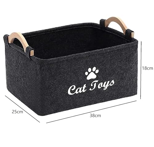 TSQZE Haustier Spielzeug Organizer Box, Katzenspielzeug Boxen Mit Griffen, Welpen Sachen Korb Filz Aufbewahrungsbox, Organizer Für Die Organisation Von Haustierspielzeug, Decken, Leinen (Katzen)