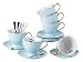 Jusalpha Fine China Tea Cup and Saucer Coffee Cup Set with Saucer and Spoon Set of 6 (FD-TCS02 blue (6), 7oz)
