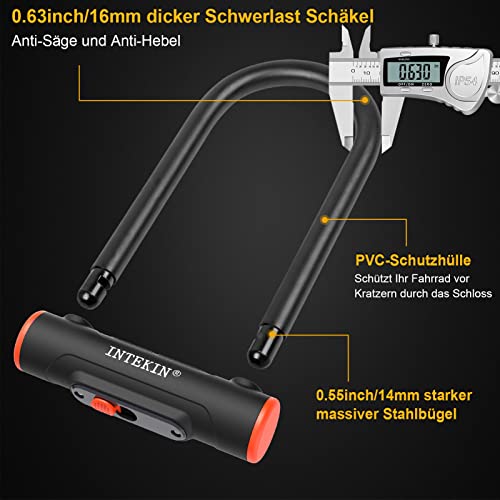 INTEKIN Candado U de Alta Seguridad, 16 mm, para Bicicleta, Motocicleta, Scooter y Puerta - imagen 3