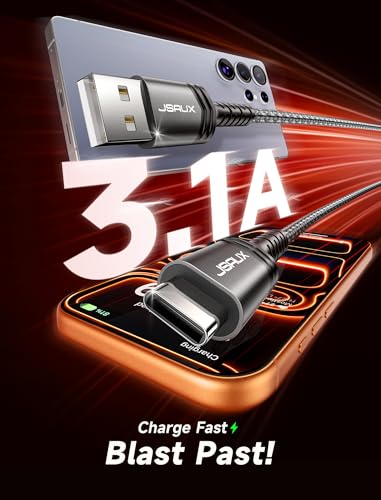 Image of JSAUX USB C Cable [2-Pack 10ft], USB A to USB C for iPhone, Samsung, Grey | Type C Fast Charging Cord for iPhone 17e, iPhone 17 /16 /15 Series, iPad 10, Samsung Galaxy S20 S10 S10+, LG V30, Car Play