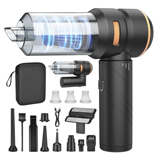 Handstaubsauger Kabellos, Autostaubsauger, 18000Pa Stark & 4 in 1 Akku Staubsauger, 200000 U/min Bürstenloser Motor Mini Staubsauger, 3 Stufen Saugstärke für Auto, Haus, Tierhaare, Ladegerät, Silber