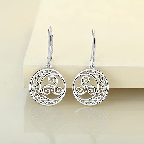 Yl Celtic Knot Earrings 925 Sterling Silver Triskele Dangle Drop Earrings 18K White Gold Triskelion Moon Leverback Jewelry For Women #TOP3