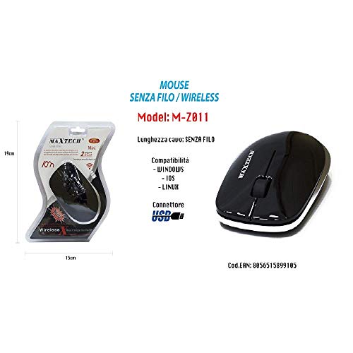 Trade Shop - Mouse Senza Fili Wifi 2.4 Ghz Per Computer Pc Notebook Wireless Maxtech M-Z011